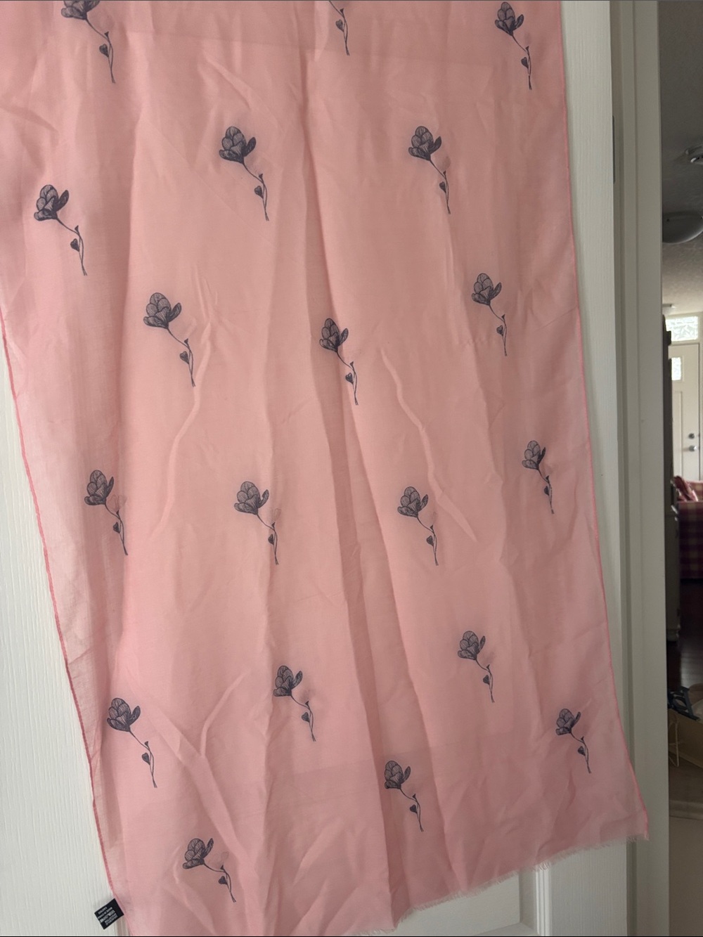 Pink Floral Scarf. 26 “ wide 74 long